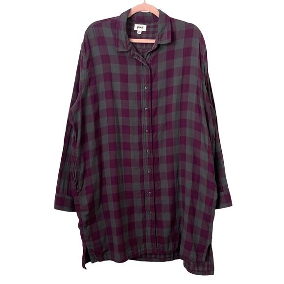 Pact Shirt Dress Womens XL Purple Gray Check Plaid Mini Organic Cotton Pockets - Picture 1 of 12